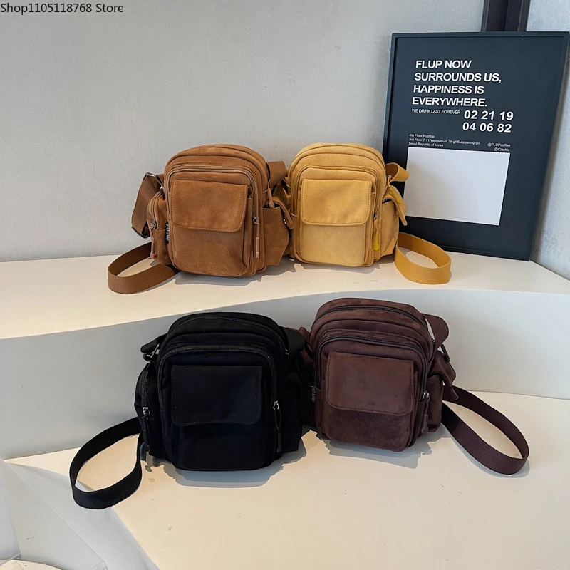 

Casual Simple Versatile Flannel Square Shoulder Bags Solid Zipper Multiple Pockets Hot Trendy Crossbody Bags for Women