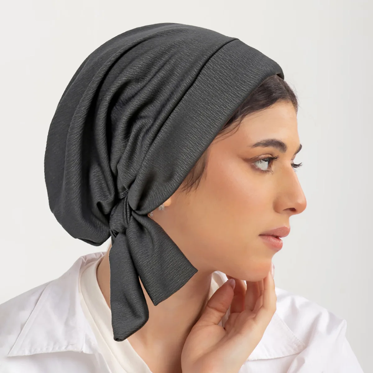 New Women Solid Color Pleated Long Tail Turban Hat Pre-tied Back Ramadan Chemo Hat Bandanas Elastic Breathable Head Wraps Cap