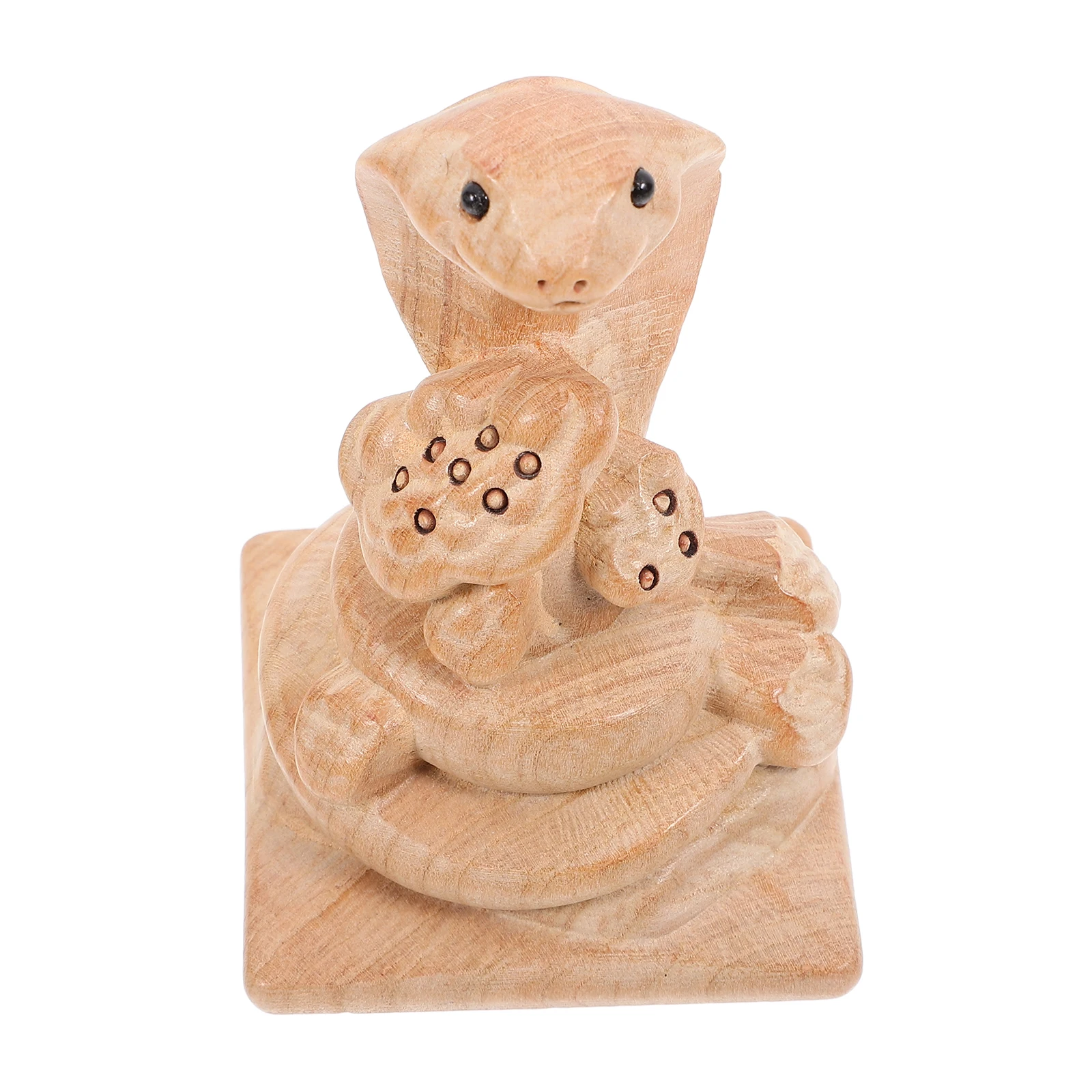 

Figurine Peach Wood Snake Ornaments Desktop Chinese Style Carved Statue Realistic