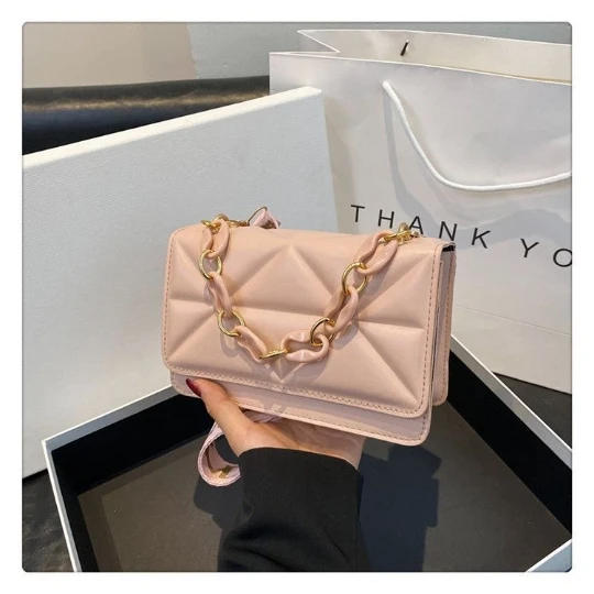 

Pink Lattice Girl Woman Luxurious Shoulder PU PVC Leather Women Lady Bags Handbag Phone Case Purses Square Tote Women's Bag