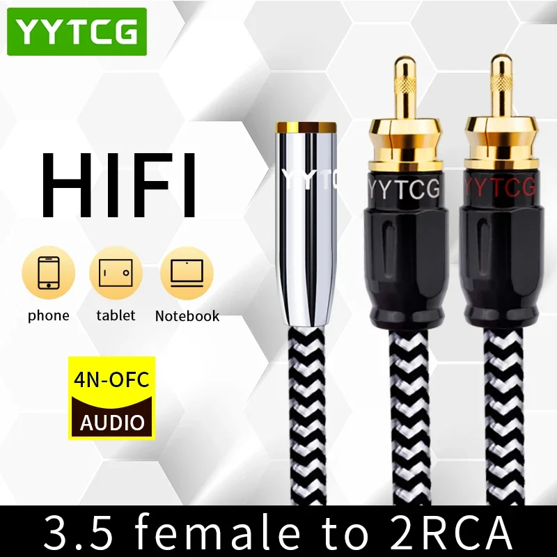 

YYTCG 3.5mm Jack to 2 RCA Cable Female To 2RCA Male Aux Audio Cable 3.5mm Jack Aux Cable for Amplifier TV Home Theater