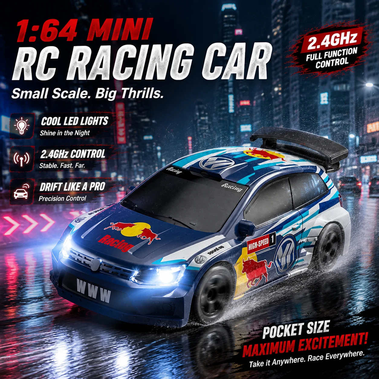 1/64 Desktop RC Drift Rally Car, 4WD Mini Racing Model with 2.4G, Birthday Gift for Kids  ﻿