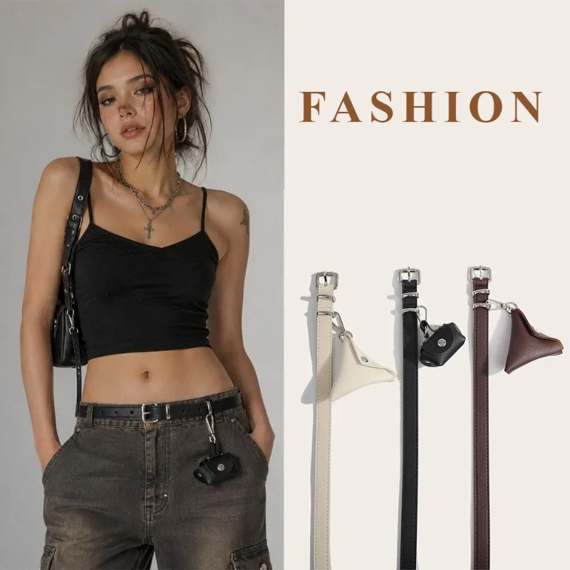 Fashionable Waist Belt with Mini Hanging Pouch and Key Holder  European & American Retro Hip-Hop Style Women’s Belts