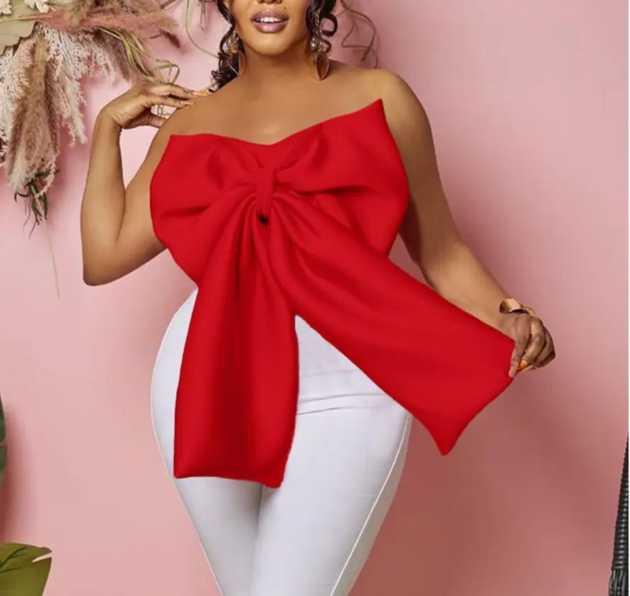 Sexy Bow Wrap Vest Party Top Shoulder Bared Polyester Fiber  Knot Design Versatile Women's Vest Spring 2023