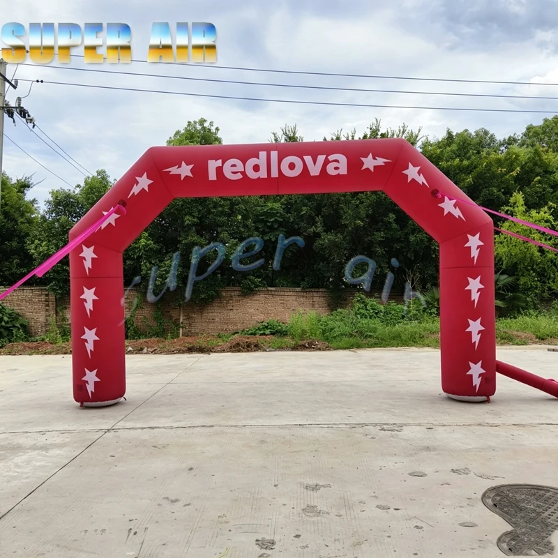 Custom Logo Inflatable Arch, Red Star Pattern Blow Up Arch for Race Start Finish Line, Event Grand Opening, Party Festival Decor