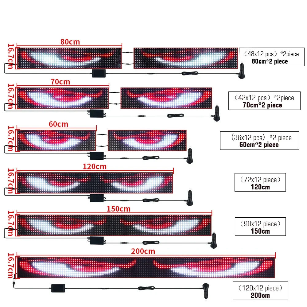 Lampu Panel Piksel LED Mata Setan Mobil Truk 2 In 1 60/70/80CM Remote Control Lampu Lipat Lembut Bergulir untuk Kaca Depan Papan