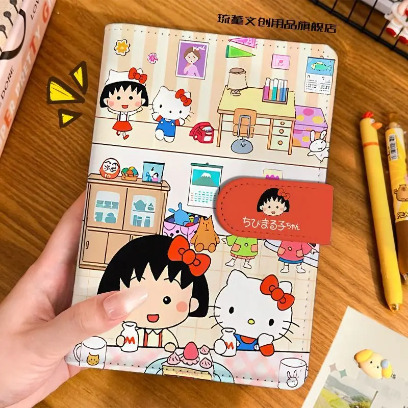 A6 Cartoon Chibi Maruko Chan Magnetic Snap Pu Outer Skin Loose Leaf Excerpted Notebook 45 Inner Pages Student Stationery Supplie