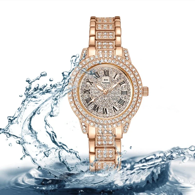 Trendy Steel Strip Inlaid with Diamonds Quartz Watch Women's Toys on Hand Accessories Ladies Waterproof Wristwatch Clock Gifts