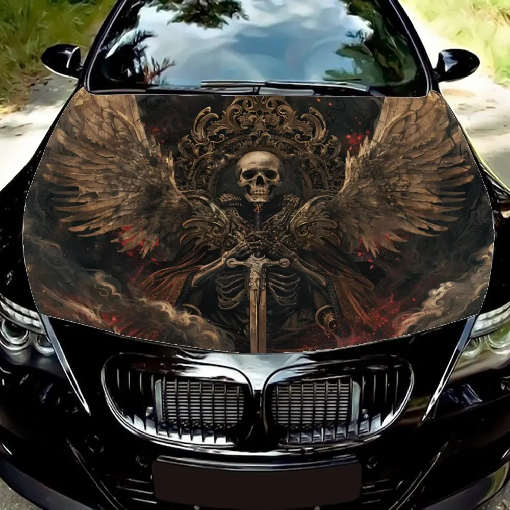 

Dark style king skull pattern car vinyl wraps, car engine hood pattern vinyl sticker, create unique art car models.