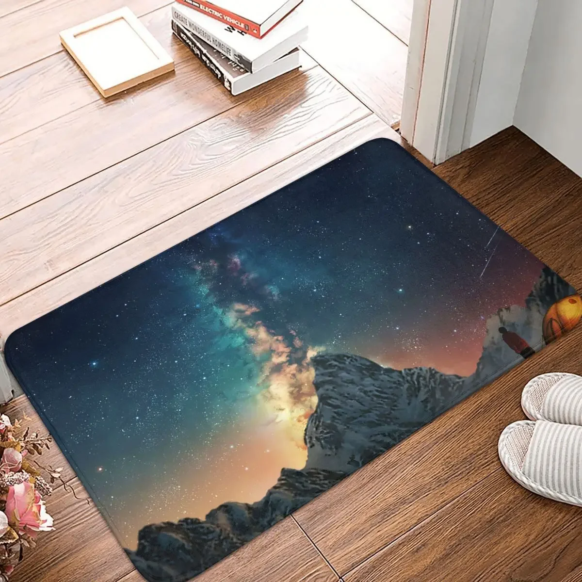 Non-Slip Carpet Night Sky Stars Nebula Scenery Mountain Camping Doormat Living Room Kitchen Mat Entrance Door Home Rug