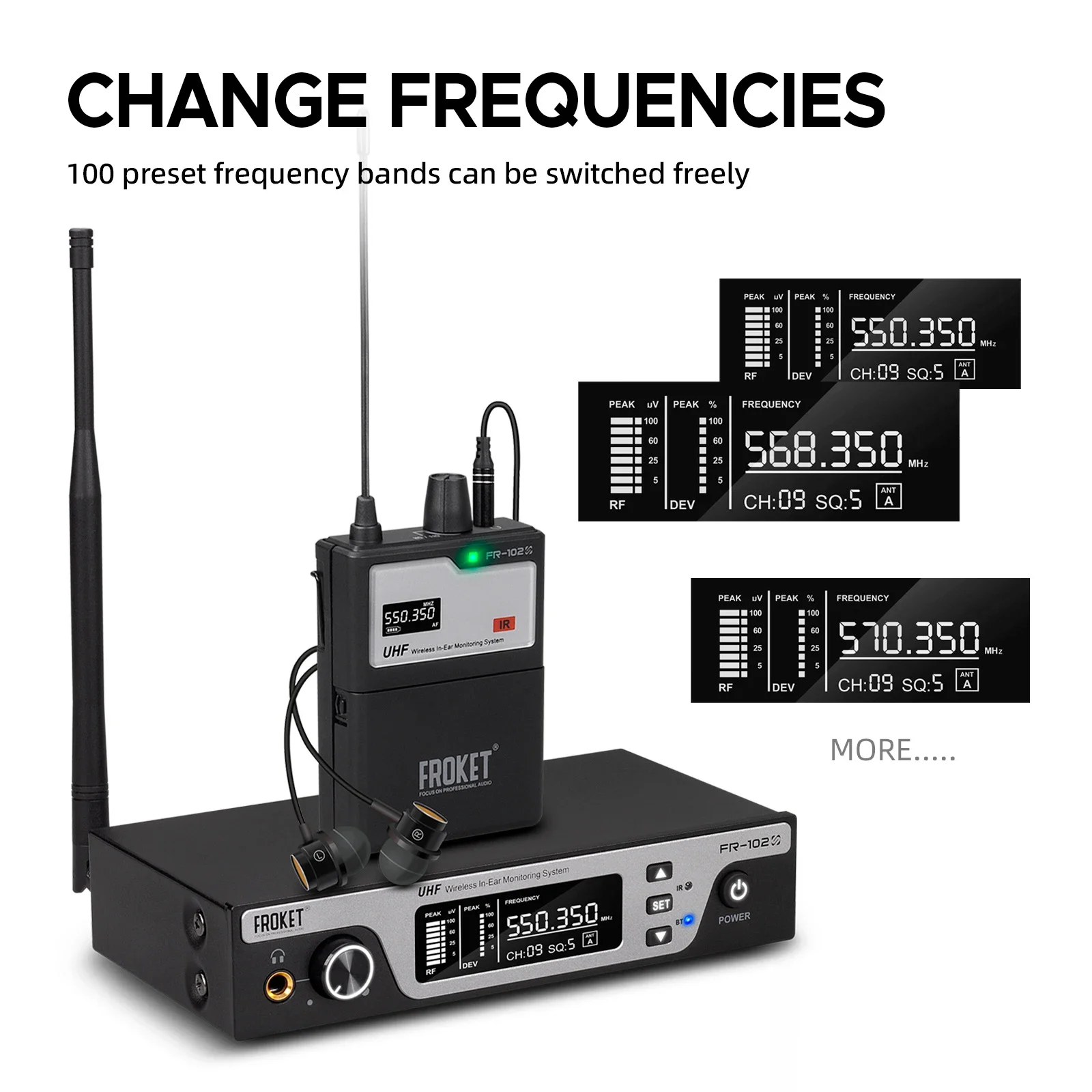 Portable 4-Channel FR-102 Wireless Ear System 120DB Professional Singing Sound System Noise Cancelling Headset
