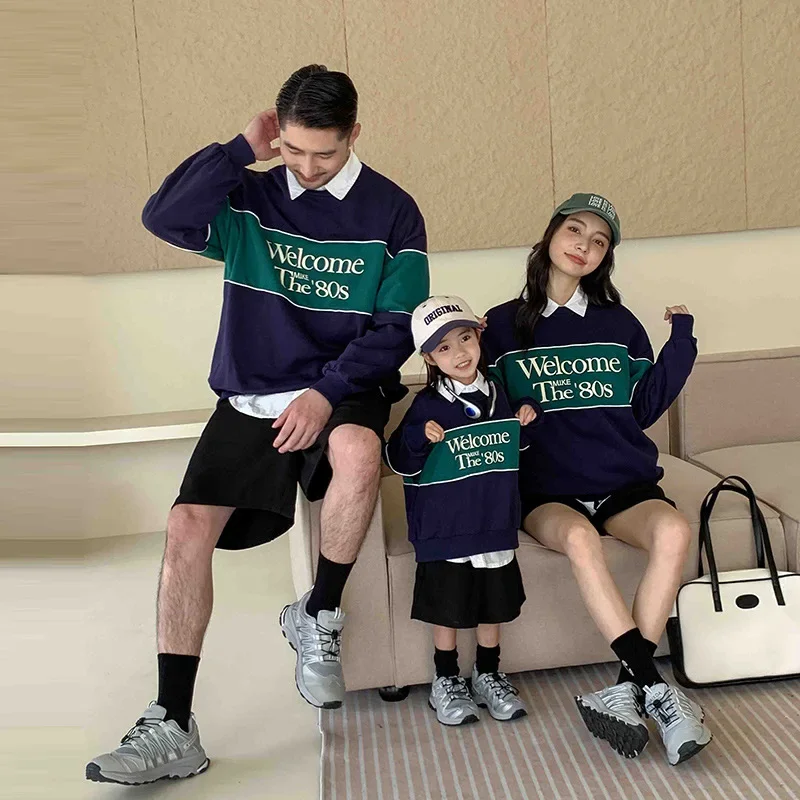 Fashion Sweatshirt for The Whole Family 2023 Autumn Dad Mom and Children Matching Clothes Korean Mother Father Daughter Son Tops