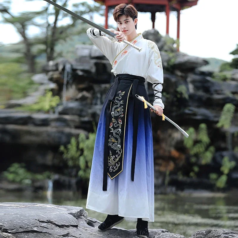 Plus Size 5XL Hanfu Men Ancient Chinese Hanfu Black Sets Men Carnival&Halloween Dragon Embroidery Cosplay Outfit For Men