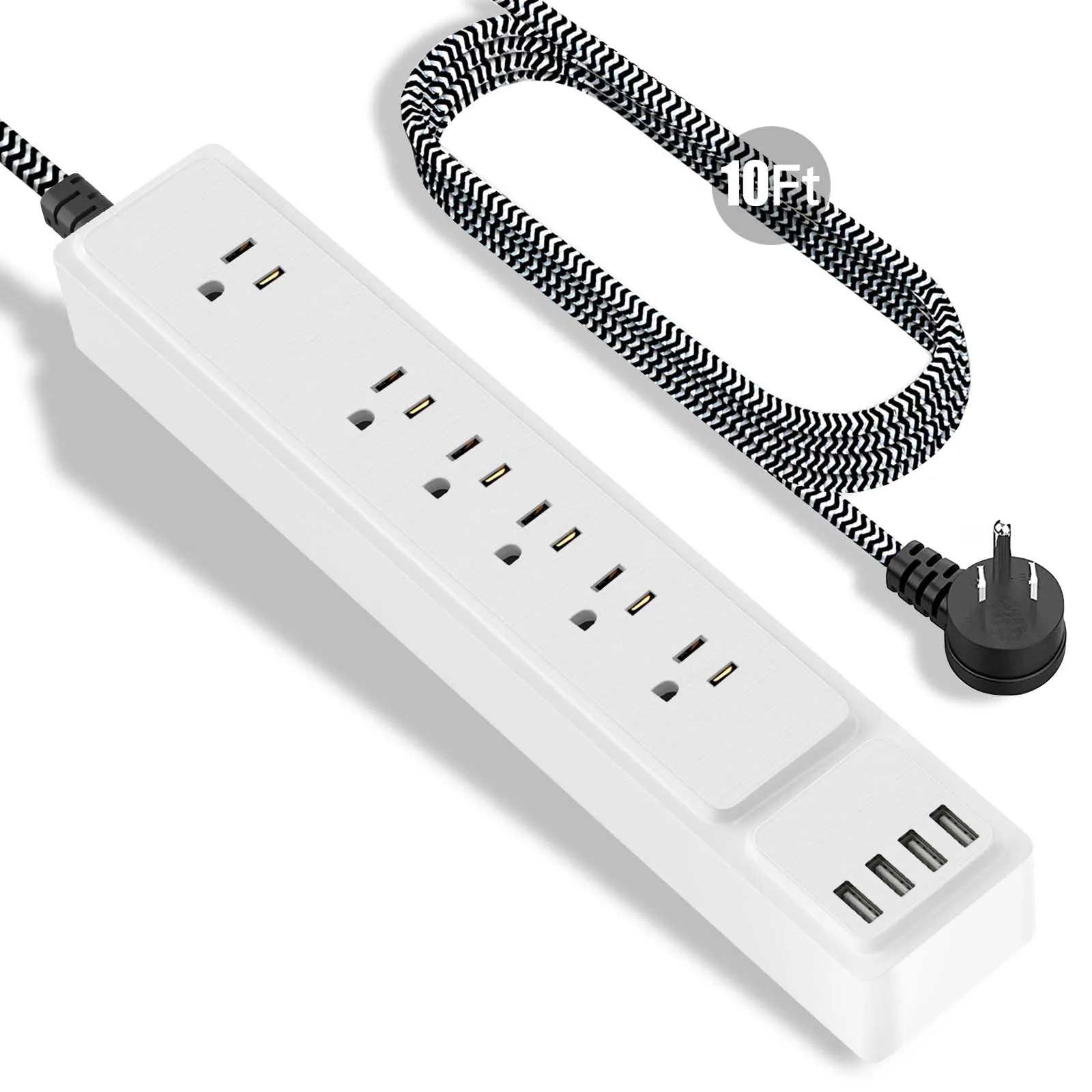 

HITRENDS US multi-plug power strip 1250W 125V 10A with 6 AC outlets 4 USB ports fast charging outlet 10 feet extension cable