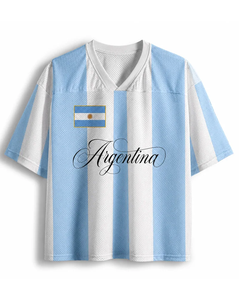 2026 New Argentina Football Short Sleeve Adult Family Male Female Couple Universal Loose Breathable Top