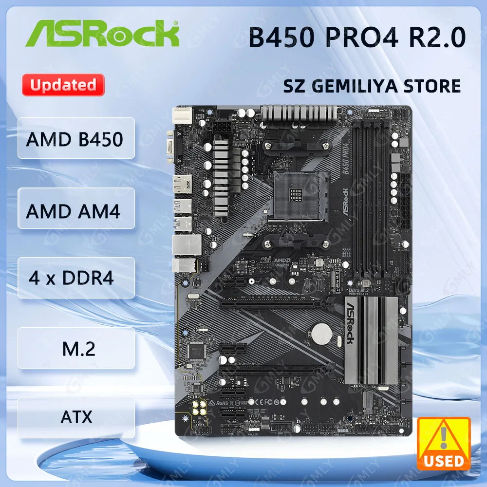 Carte mère ASRock B450 Pro4 R2.0 AM4 B450 DDR4 64 Go ATX compatible avec les processeurs Ryzen 5 5600 5500 4700 5900 3200 3600