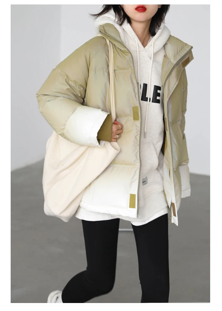 CHIC VEN Women's Down Coat Reflective Gradient Thickened Women Bread Coats 90 White Duck Down Jacket Warm Overcoat Winter 2024