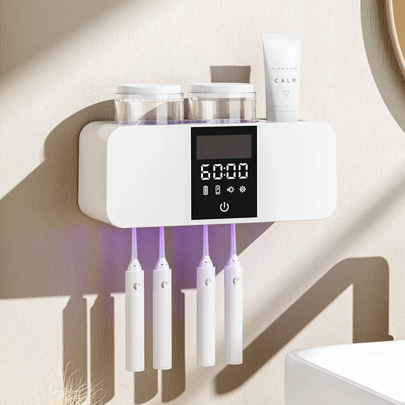 スマートuv歯ブラシ除菌器-デジタルディスプレイ収納棚-usb-type-c充電-6分消毒-壁掛け式-家庭用