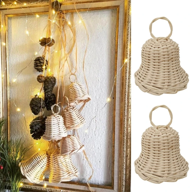 Handwoven Bells Pendant Rattan Woven Charm Ornament Crafts Household for Home Festival Holiday Party Decoration Gift