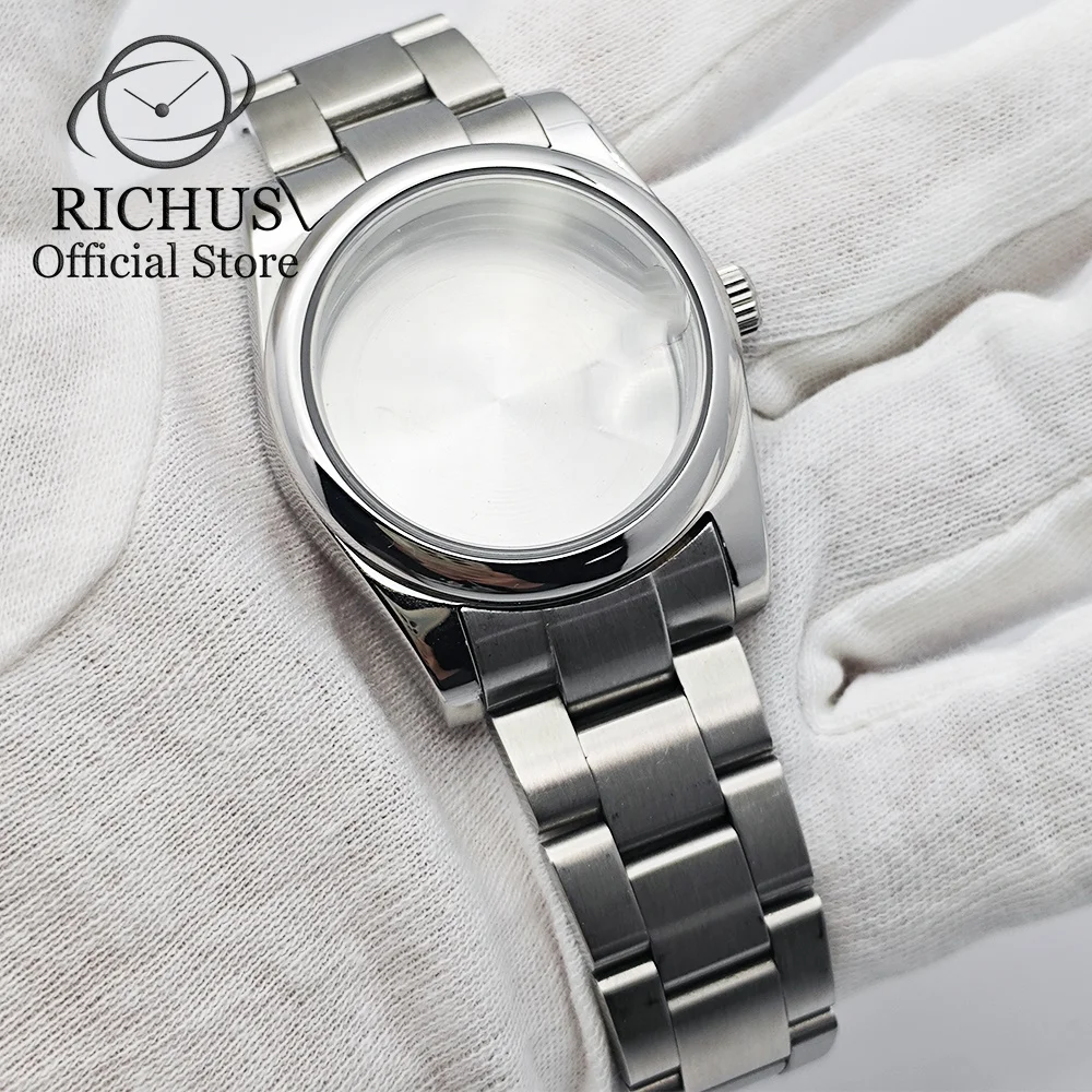 RICHUS PolishedCase 36mm/39mm Silver Sapphire Crystal Watch Case Stainless Steel Fit NH35 NH36 ETA2824 2836 Miyota82-DG Movement