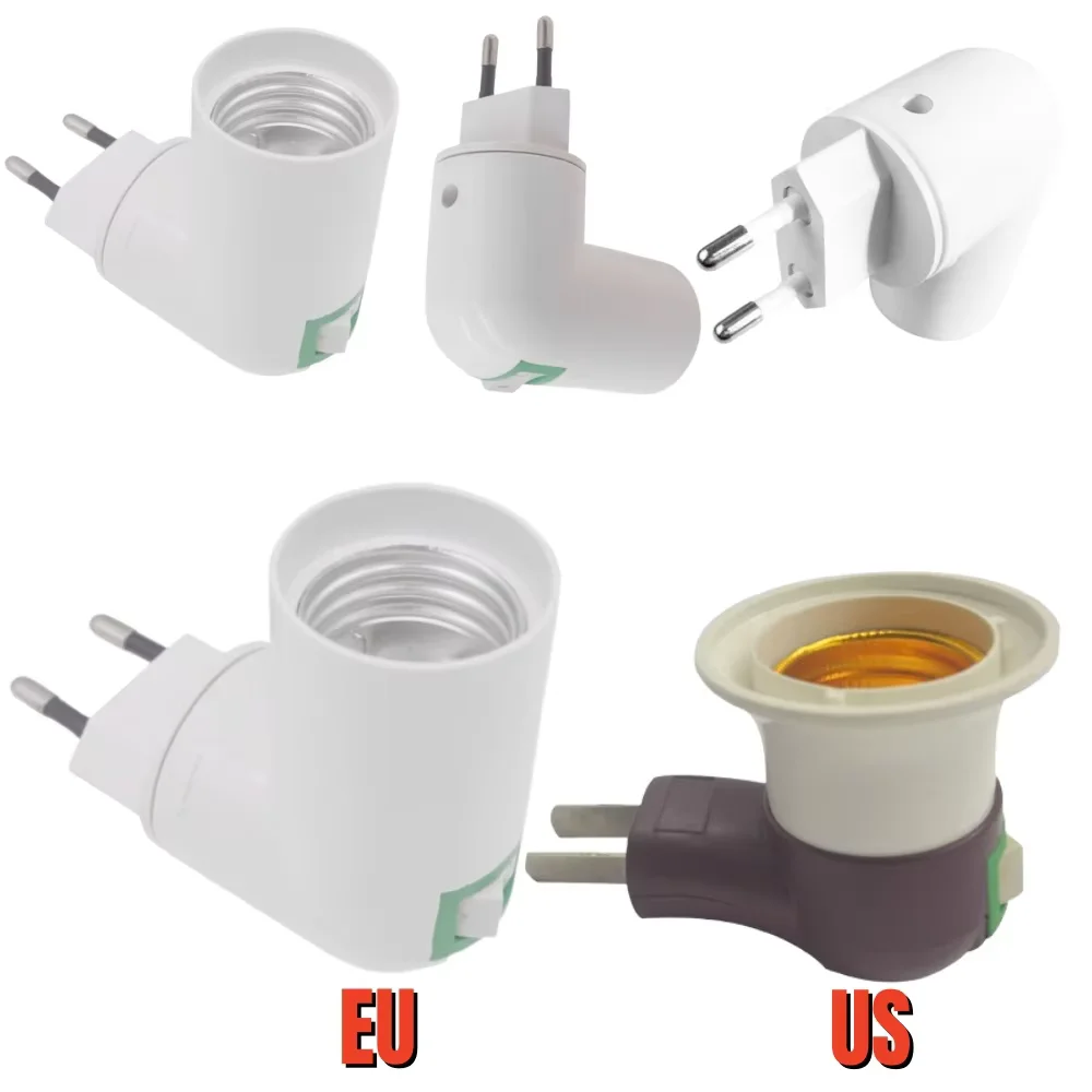 1Pcs Universal E27 LED Light Socket To EU/US Plug Holder Adapter Converter ON/OFF 360 Degrees Rotation Screw Lamp Holder Base