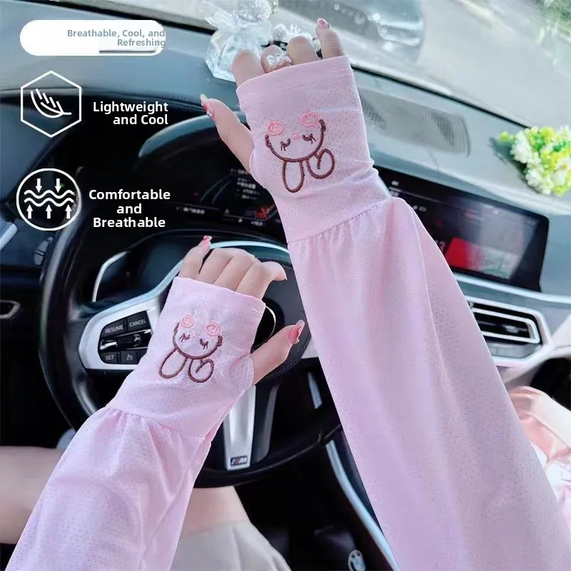 Penutup Lengan Pelindung Matahari Sve Es Longgar Musim Panas Wanita Pelindung Lengan Berkendara Perlindungan UV Sejuk Aksesori Fashion Lucu