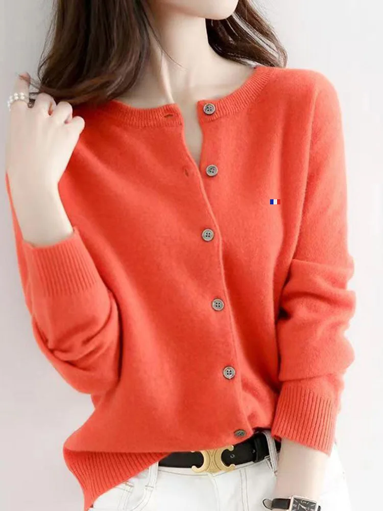 Clearance Spring And Autumn Women\'s Cardigan Loose Large Size Crewneck Wool Sweater New Blouseo Female Casual Long Sleeve Tops