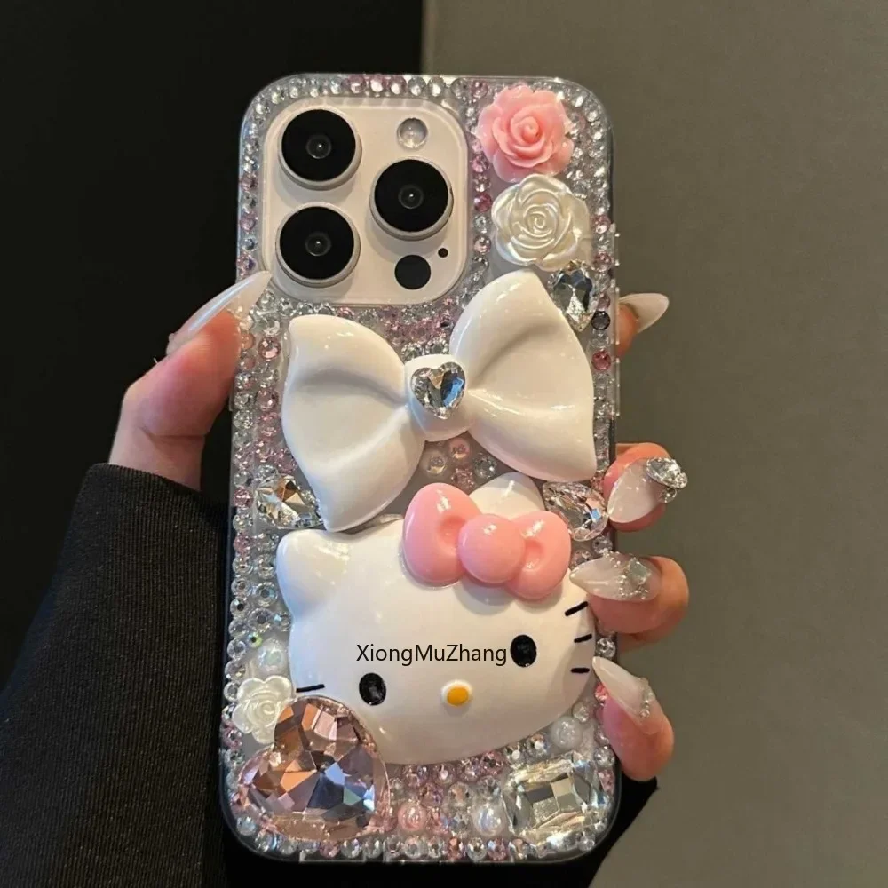 Hello Kitty Rhinestone Crystal Phone Case for IPhone 18 17 Pro Max 16 15 Pro 14 13 Mini 12 11 Transparent Bumper Sanrio Cover