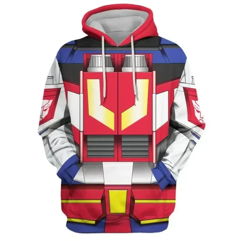 سويت شيرت رجالي بنمط Transformers Robot بطباعة ثلاثية الأبعاد باللون الأحمر والأزرق بنمط الرسوم المتحركة، بلوفر من مزيج القطن للأولاد المراهقين
