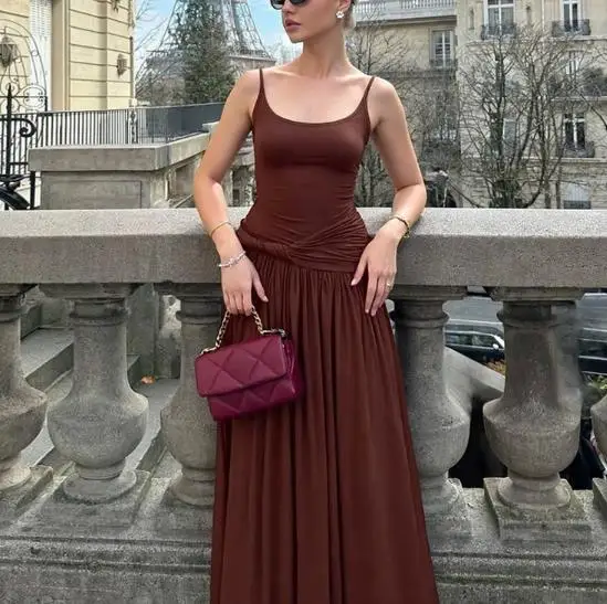 

Women Dresses 2026 Spring Summer New Solid Color Sexy Backless Waist Cinching Slim Fit Temperament Long Camisole Dress