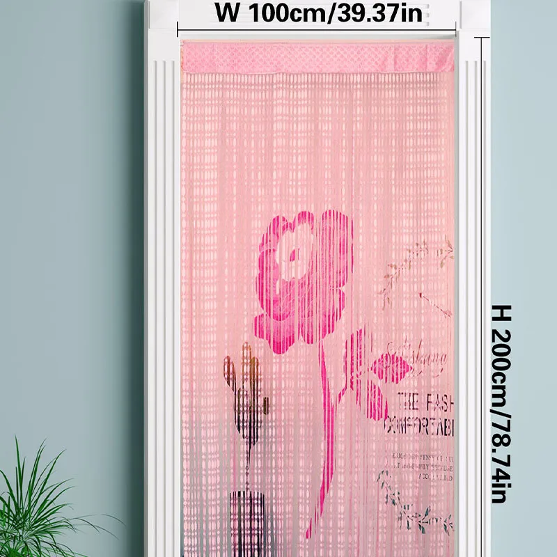 Door Curtain Creative Rose Pattern Hanging String Tassel Curtains Partition Divider Fringe Drape for Living Room Bedroom Bathroo