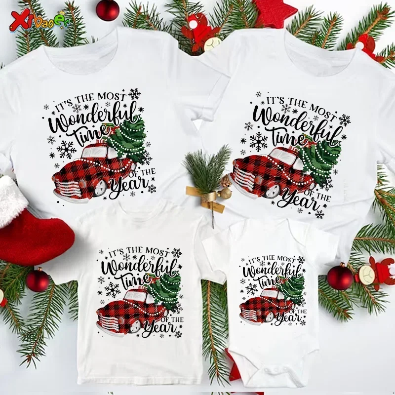 สุขสันต์วันคริสต์มาสครอบครัวชุดเสื้อคริสต์มาสชุดนอนชุดชุดเด็กทารกชุดรอมเปอร์ชุดนอนครอบครัวของขวัญเสื้อ