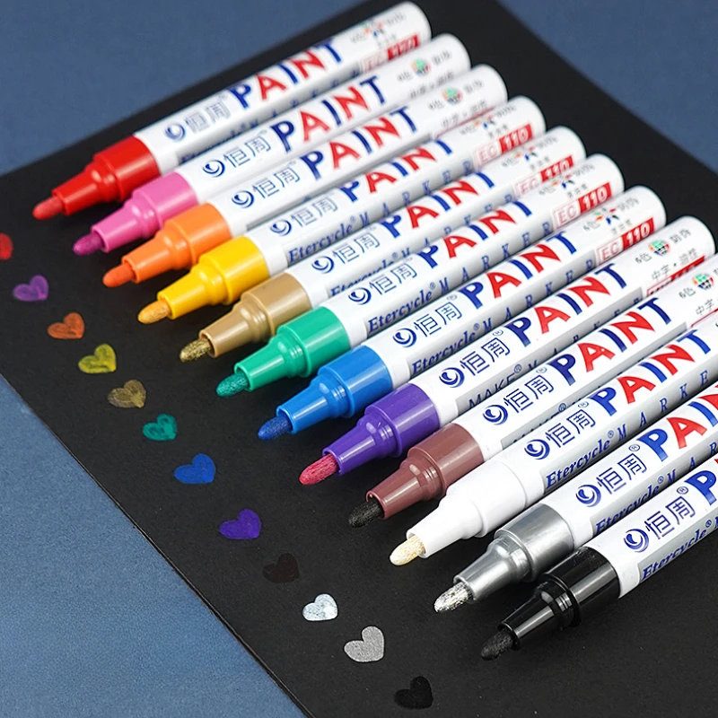 1Pc Metallic Color Permanent Paint Marker Non-fading Waterproof Writing Drawing Pen for Cermet Plastic Cloth Rubber Tire Repaint