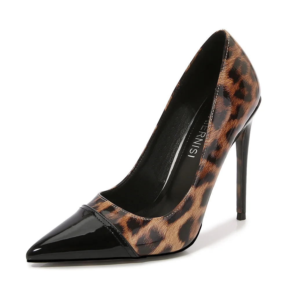 New Leopard Print Pointed High Heels Pumps for Women Elegant Transparent Thin Heel Street Dance Color Matching Large Size Shoes