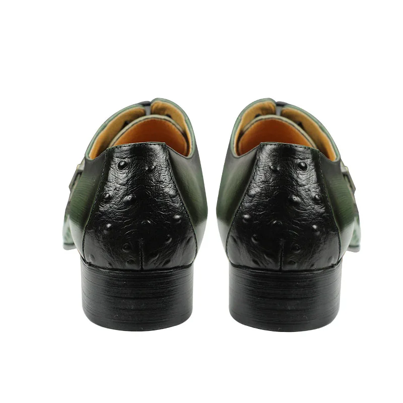 Luxury Men Oxford Shoes British Carved Fashion Dress Leather Shoes Pointed Shoes Trendy Lace-up Green Black Formal Shoes Men