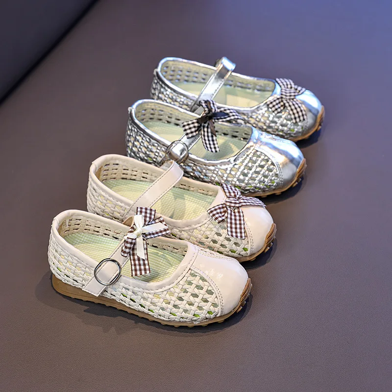 

Girls Lolita Mary Janes Summer Sweet Bow Princess Fashion Kids Causal Sandals Woven Hollow-out Outdoor Children School Sandals