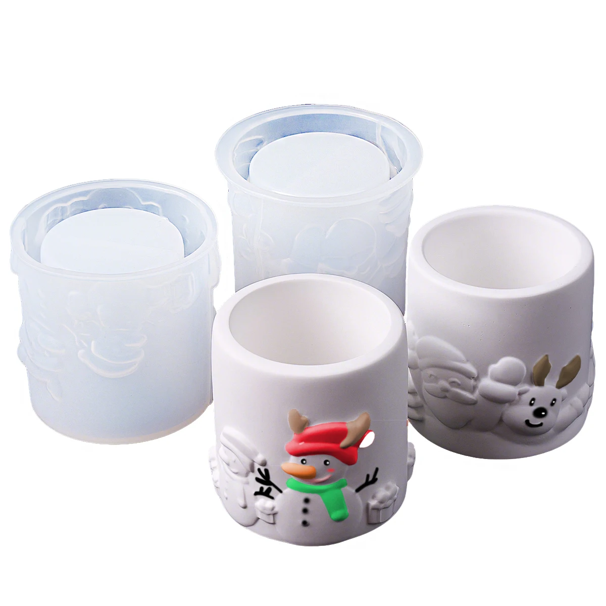 3D Geprägte Santa Claus Glas Silikon Form DIY Zylindrischen Beton Zement Duft Kerze Tasse Form Home Decorati Weihnachten Handwerk