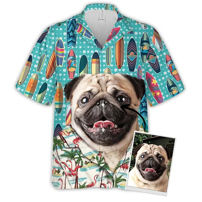 Bulldog Shirts For Men Clothing 3D Printed Hawaiian Beach Shirts Short Sleeve Y2k Tops Cute Vintage Clothes Lapel Blouse