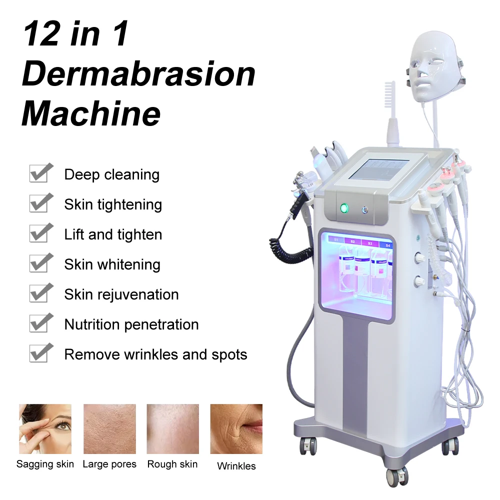 AOKO New 12 IN1 Hydro Dermabrasion Aqua Peeling Ultrasound Facial Care Oxygen Injection Skin Rejuvenation Whiting Beauty Machine