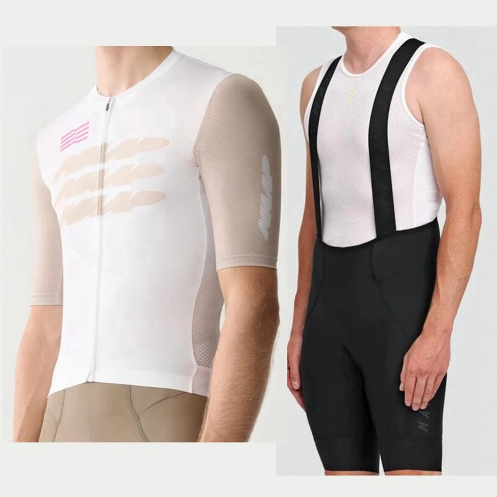 새로운 맞춤형 남성 팀 사이클링 의류 에어로 통기성 회색 흰색 위장 사이클링 저지 세트 반소매 셔츠와 턱받이 반바지