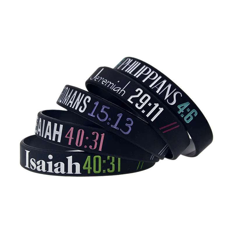 50 Stück Silikon-Armband mit Bibelversen aus Jesaja 40:31, Römer 15:13, Jeremia 29:11, Philipper 4:6 – Detail 1