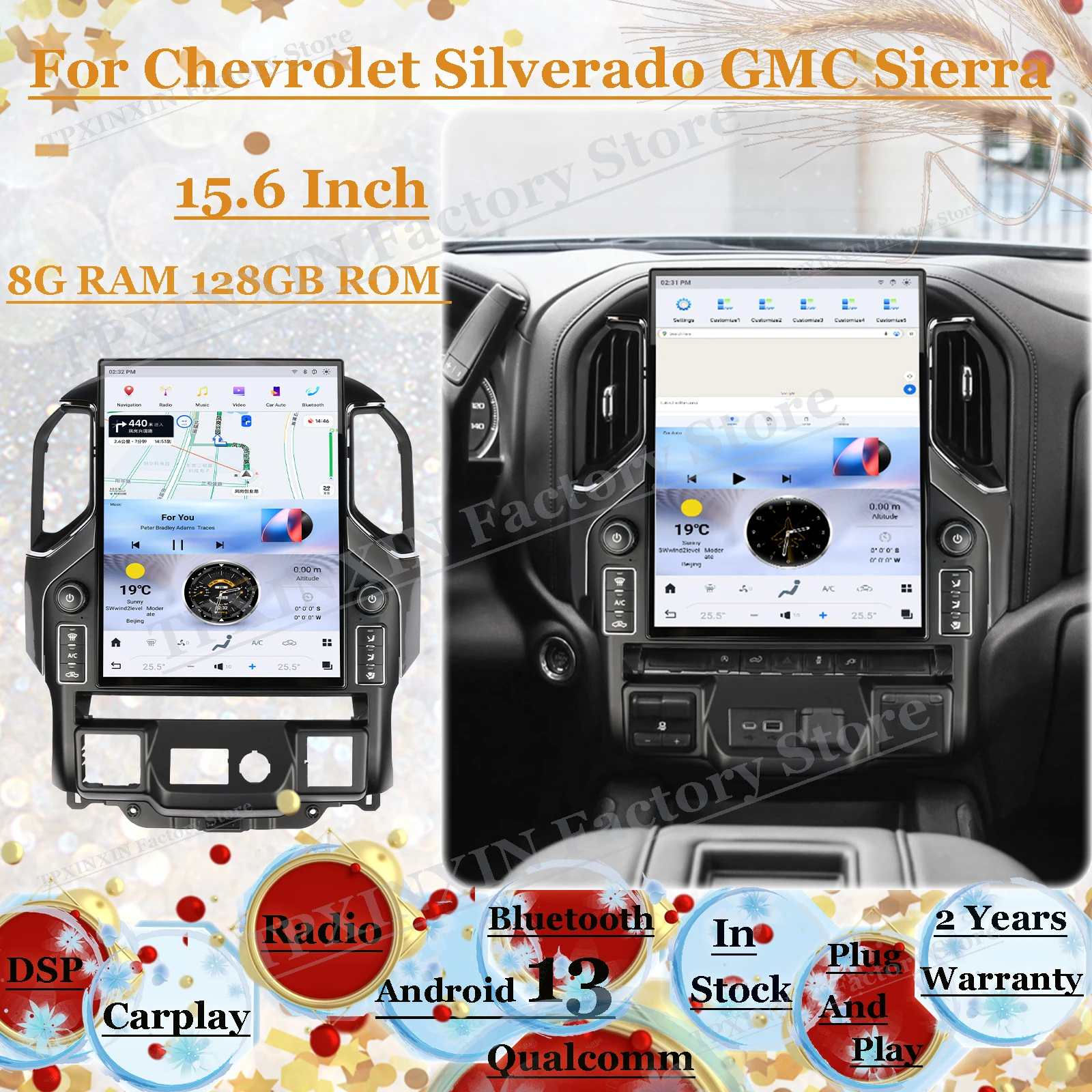 

Автомобильный радиоприемник с экраном Android AUTO для Chevrolet Silverado GMC Sierra 2019 2020 2021, GPS-навигация, автомобильный мультимедийный головное устройство