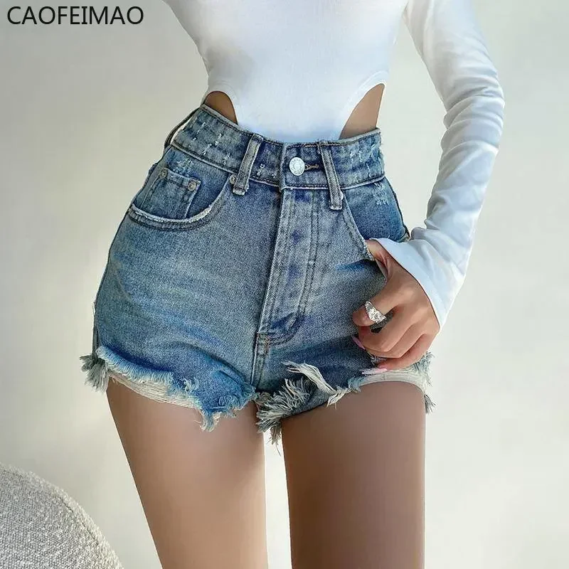 

Denim Shorts Women Hole Frayed Summer Hot Girls College All-match Solid Younger Ins Prevalent High Waist Casual Mujer Slender