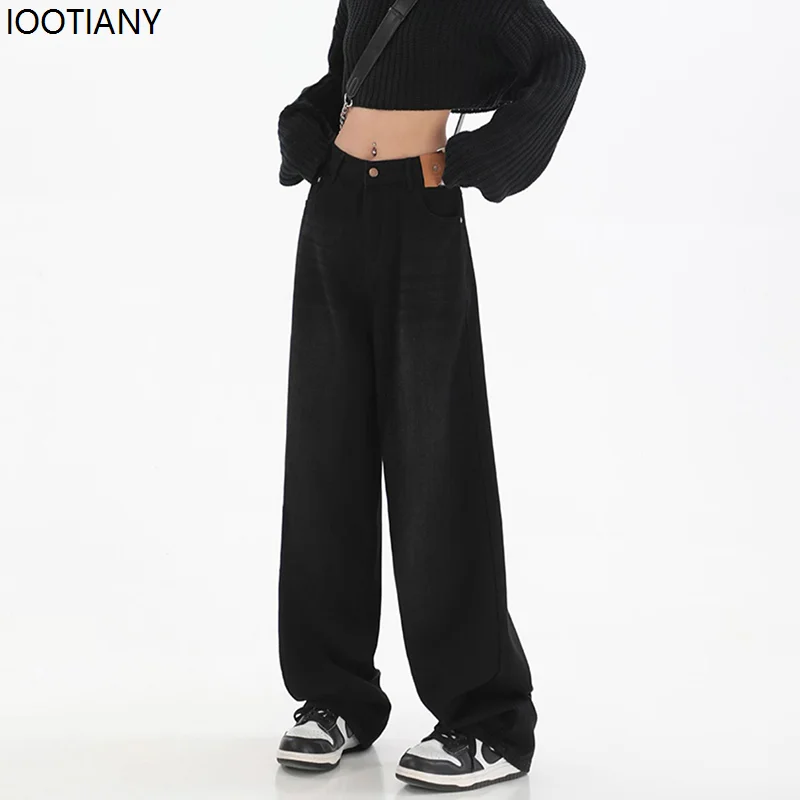 الإناث الكلاسيكية الرجعية عالية الخصر فضفاض الجينز النساء الكورية اليومية مستقيم الساق سراويل جينز الفتيات مريحة السراويل الطويلة 2026 #3