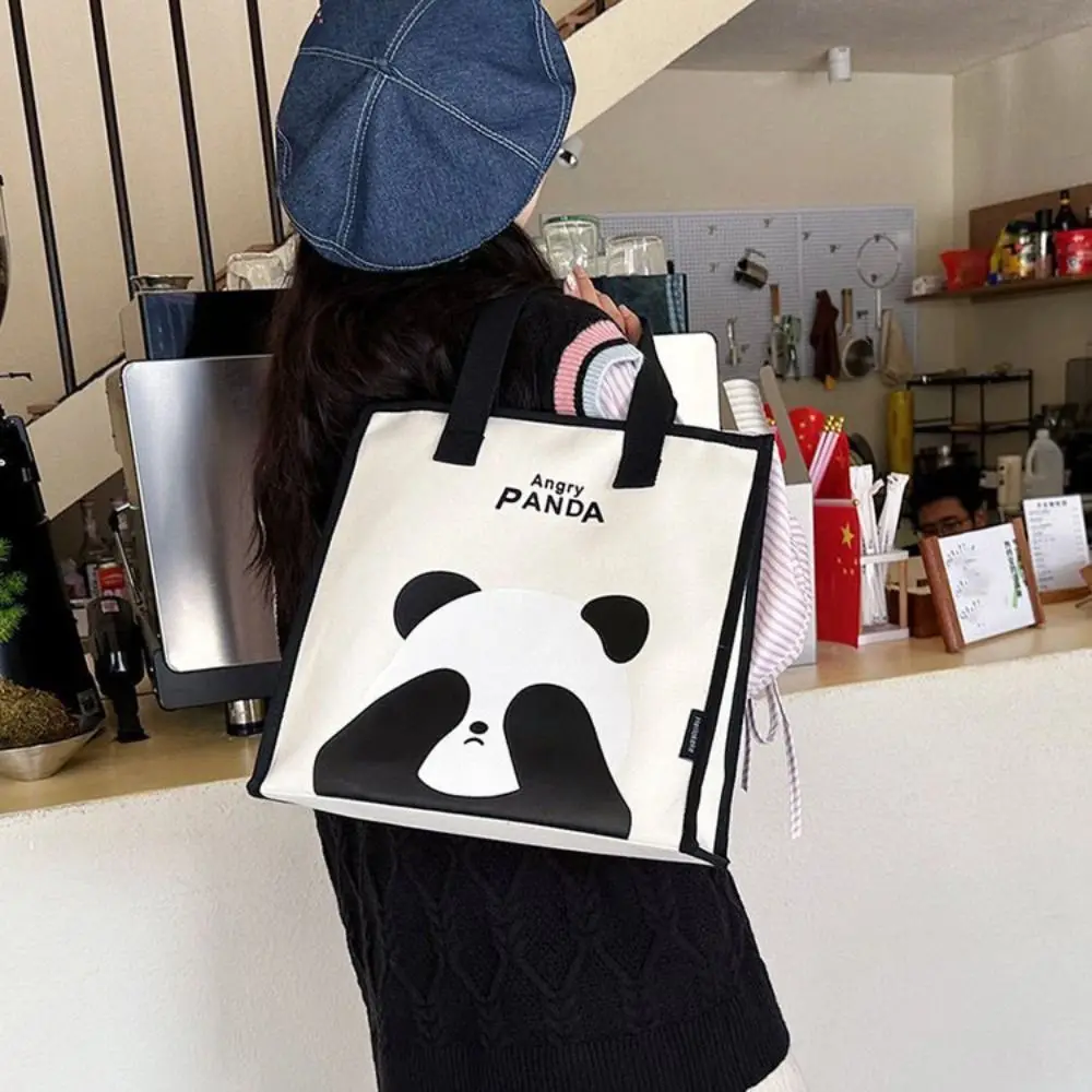 Large Capacity Panda Canvas Bag Commuting Shoulder Bags Reusable Student Handbag Fashionable Messenger Bag Shopping Bag