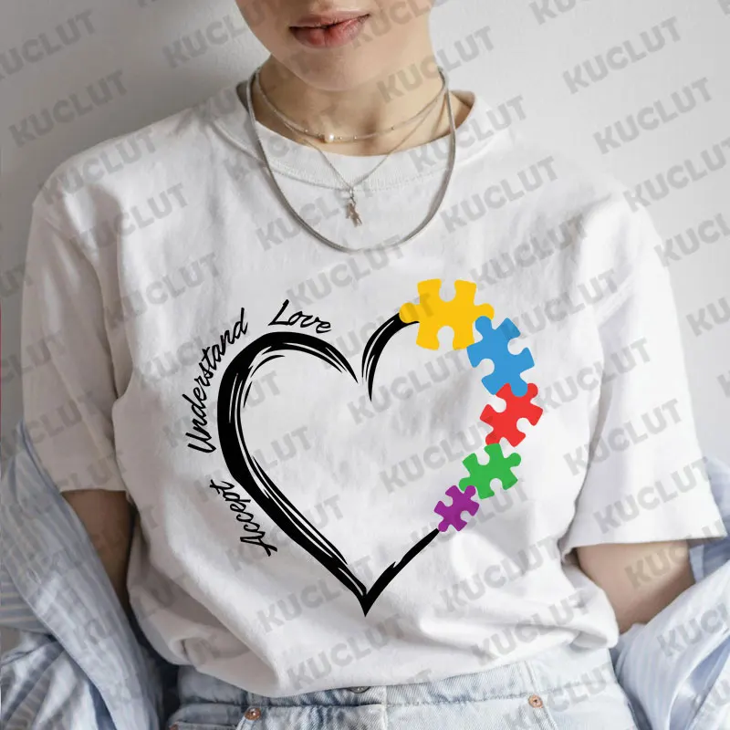 Autism Tee Shirt Femme Accept Understand Love Tshirt Autism Awareness T-Shirt Puzzle Piece Shirt Tops Autism Teacher Tee Clothes