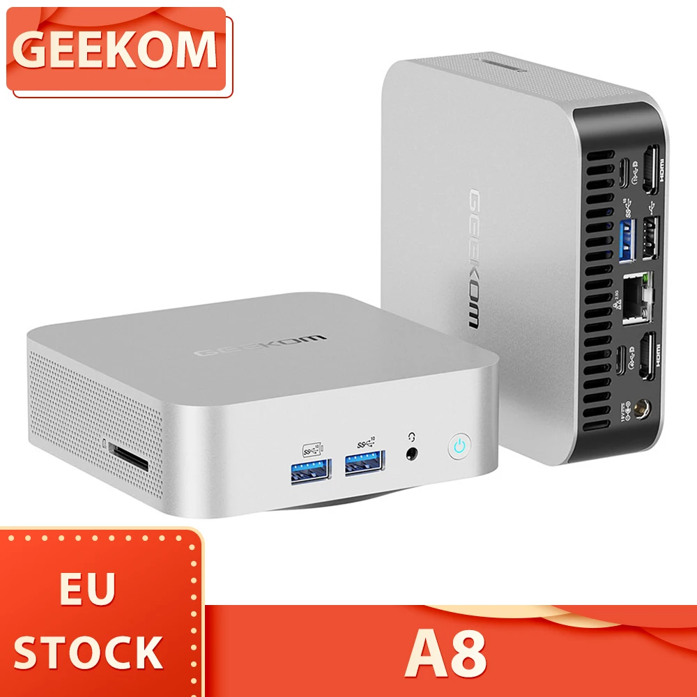 GEEKOM A8 AI Mini PC, AMD Ryzen 7 8845HS 8 Cores Max 5.1GHz, 32GB RAM 1TB SSD, WiFi 6E Bluetooth 5.2, 3*USB3.2 Type-A 1*USB2.0