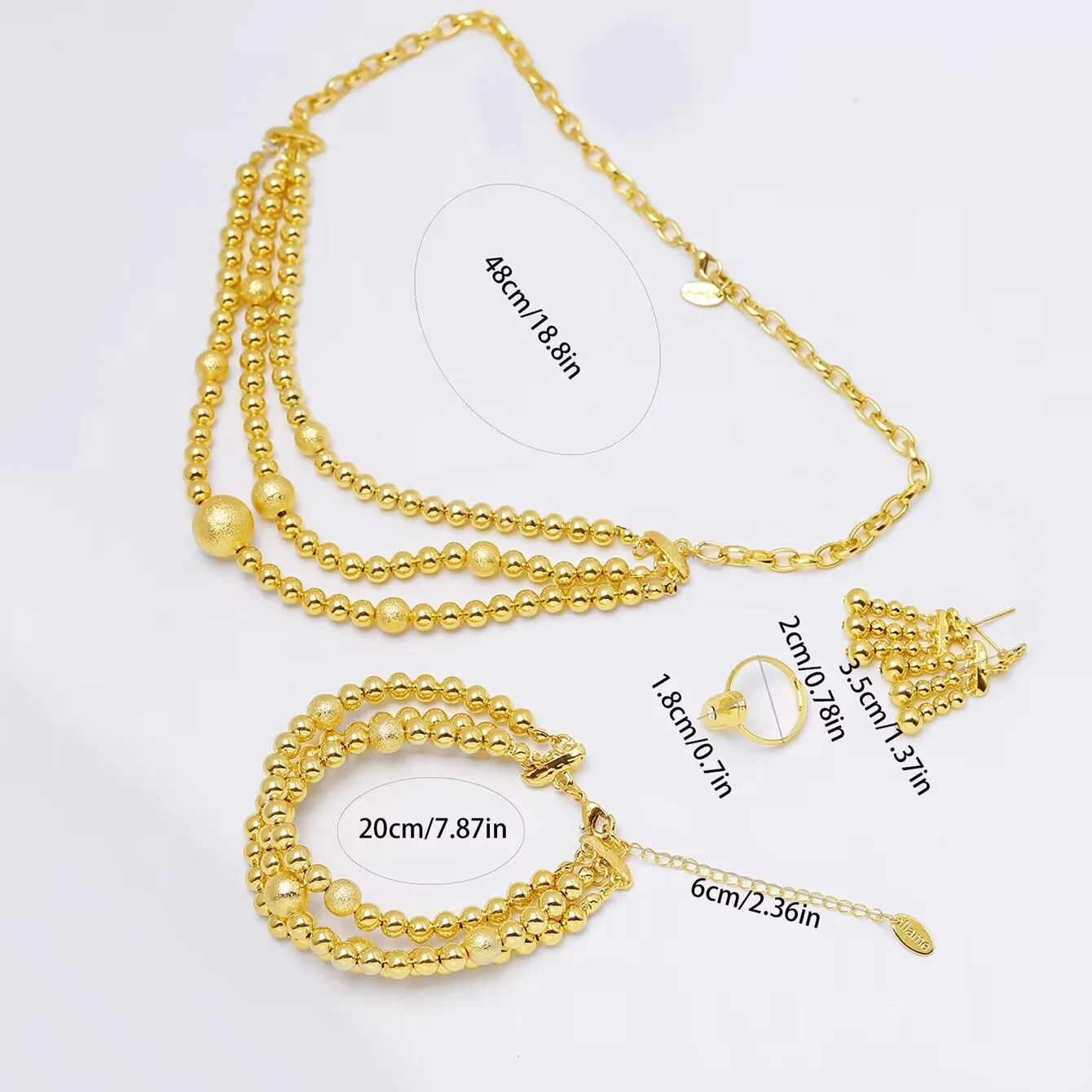 새로운 두바이 이탈리아 영국 24K 골드 도금 목걸이 귀걸이 반지 팔찌 약혼 파티 보석 연인을위한 선물 세트 YY10690