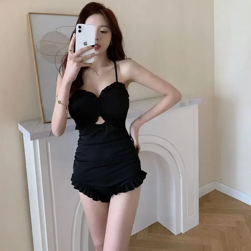 2024 New Korean Sexy Slim High Waist Solid Swimwear Women One Piece Swimsuit Female Backless Monokini Bathing Suit Swim Wear