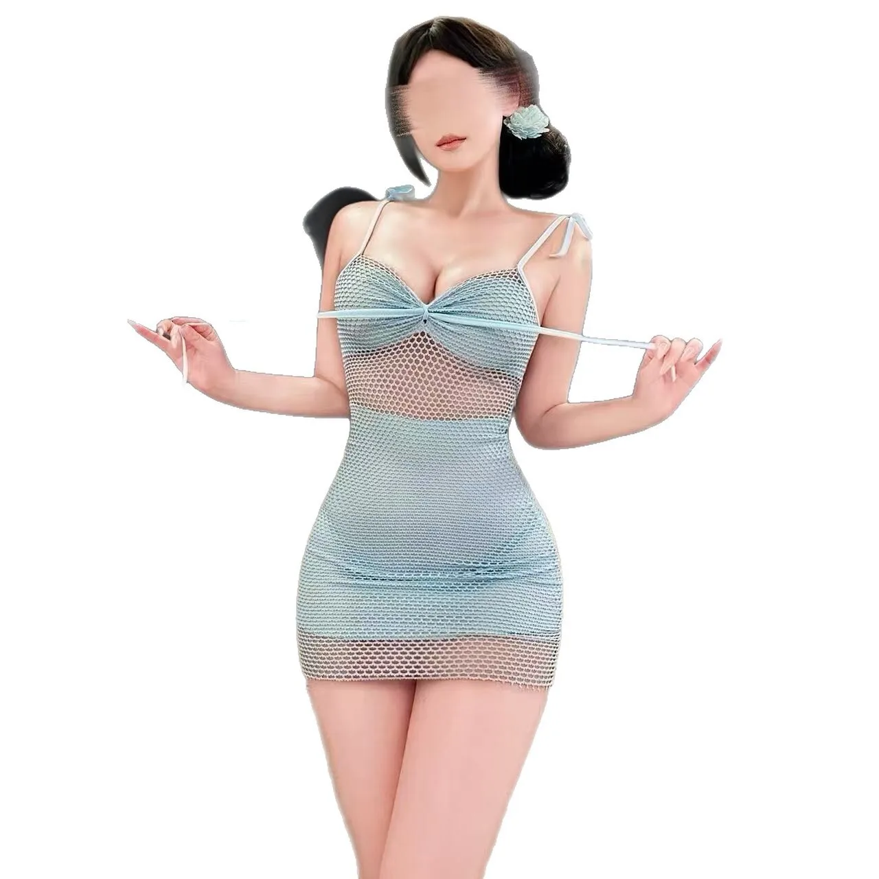 

Summer Sexy Mesh Dress Backless Deep V Suspenders Sleeveless Hot Spring Sequin Push-Up Hip-Covering Swimwear Push-Up Dress RYIS